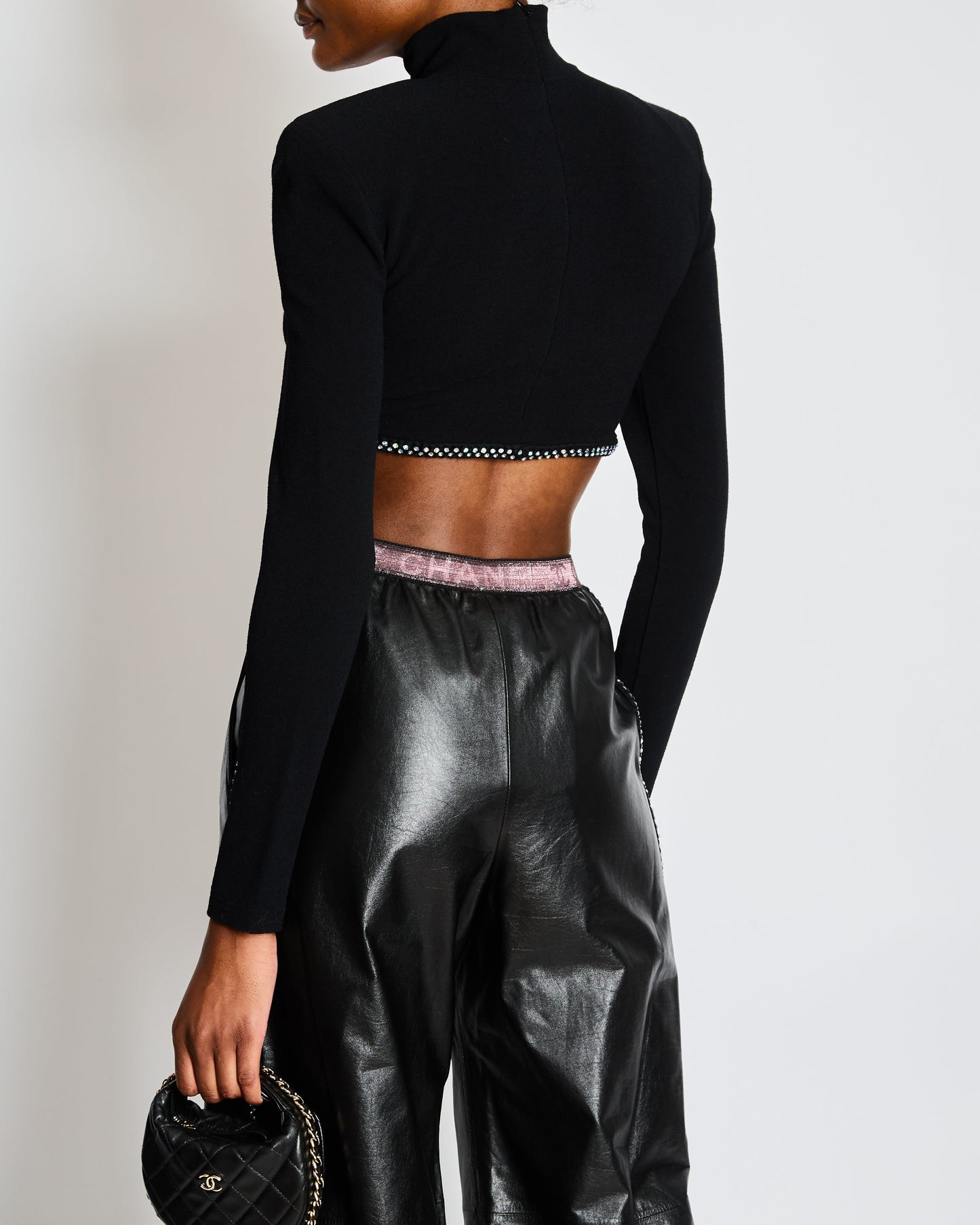 Chanel 24/C Black High Neck CC Crop Top with Scalloped Diamante Hem Size FR 38 (UK 10)