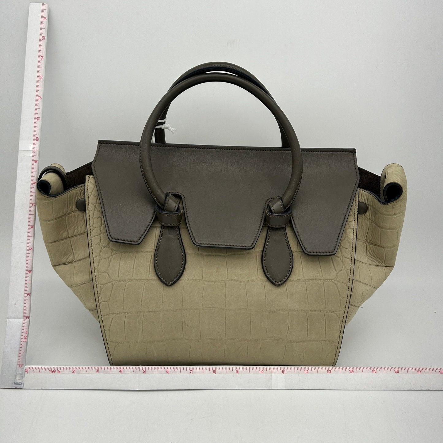 Luxury CELINE Crocodile Embossed Nubuck Calfskin Small Tie Knot Tote Grey LA10041