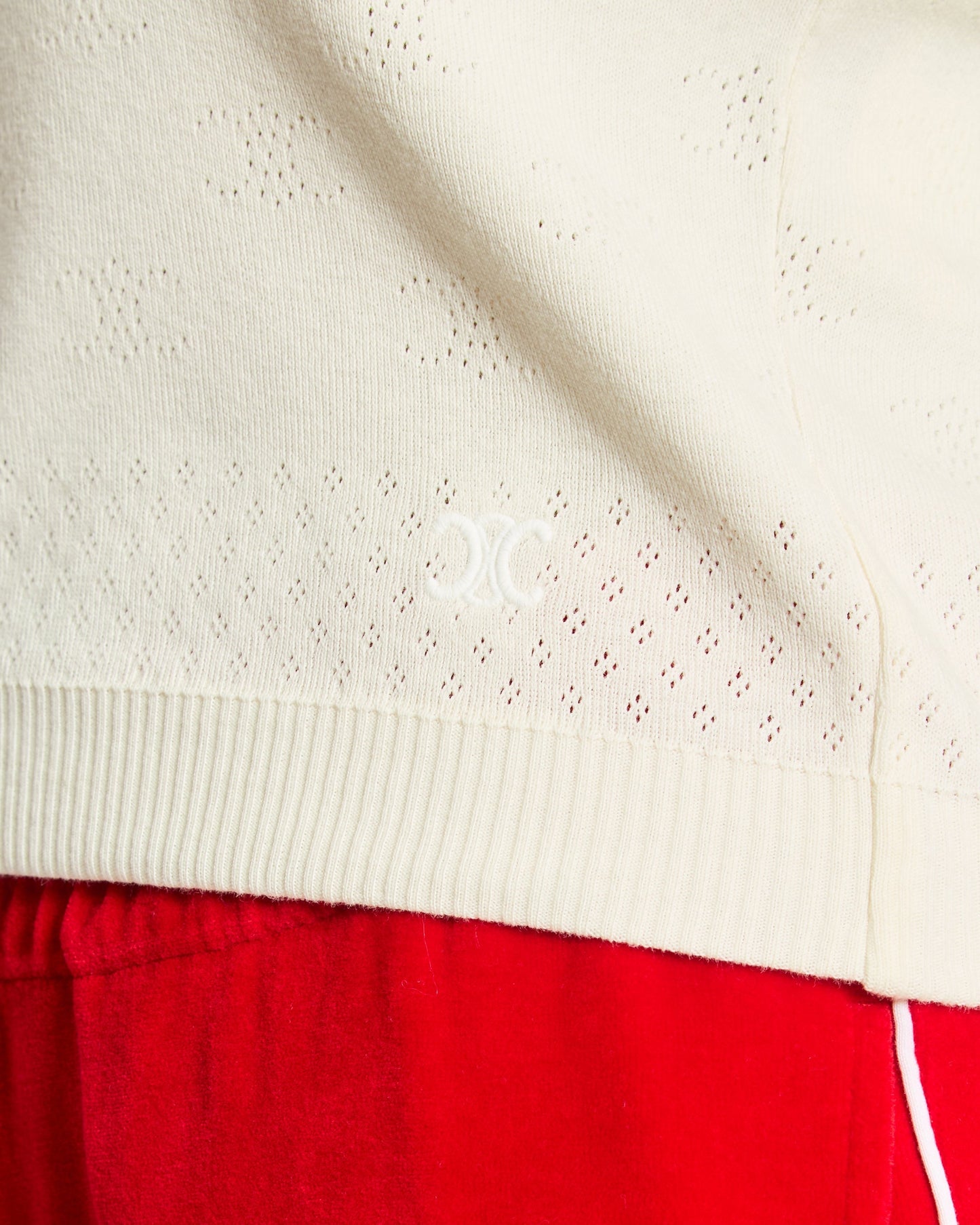 Celine Cream Long-Sleeve Cotton Top with Logo Broidery Anglaise and Pearl Button Details XS (UK 6)