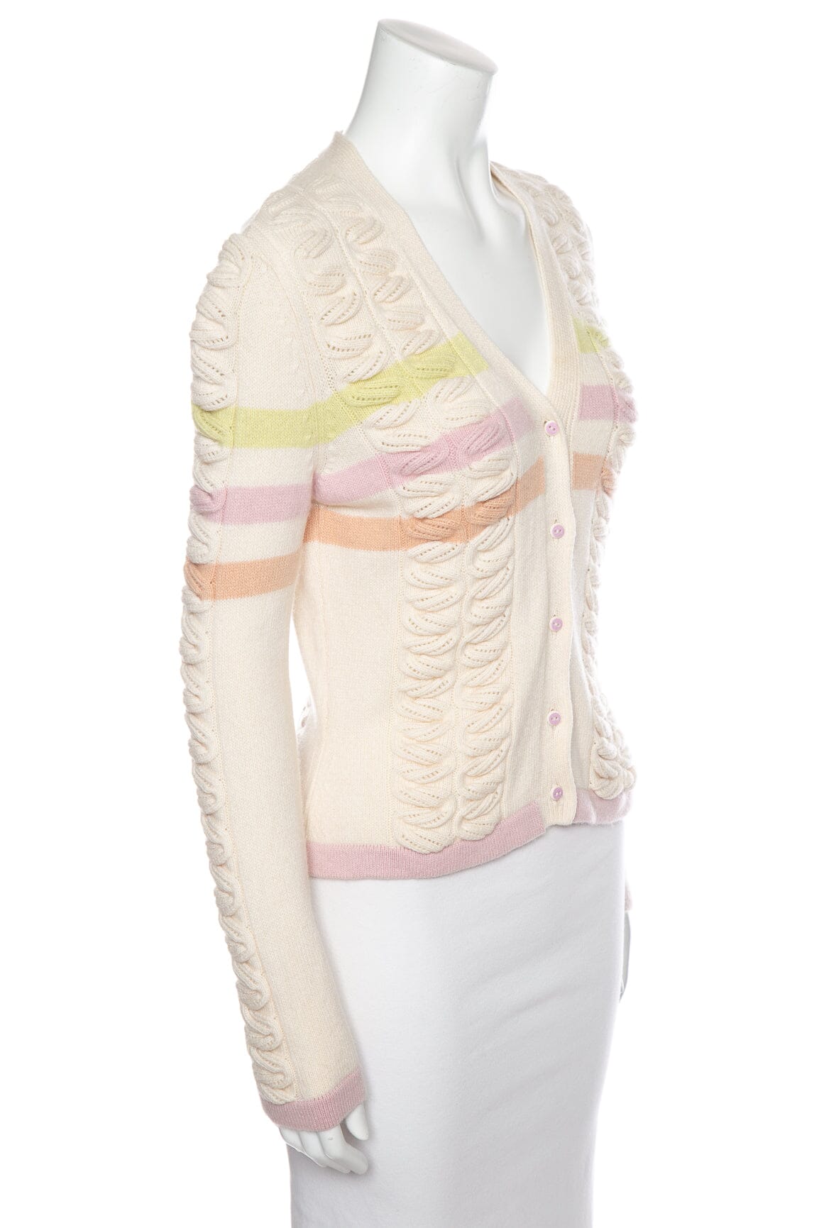 Chanel   Ivory & Multicolor Striped Cashmere Cardigan SZ 40