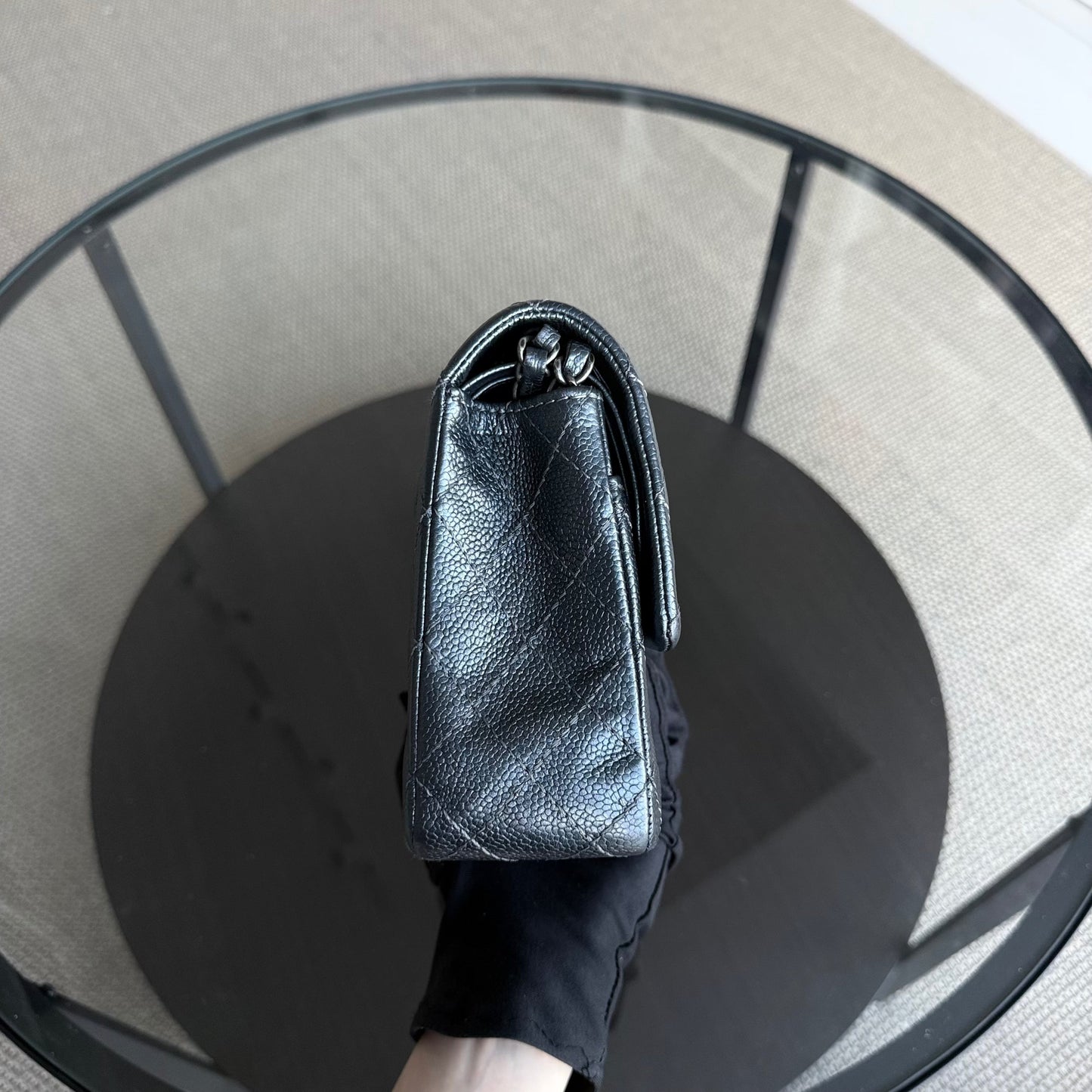 Chanel Classic Flap Medium - Caviar 25CM Quilted Grained Calfskin Dark Gray Silver Hardware Series 20