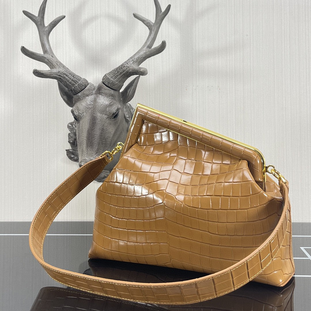 FI First MeTop Qualityum Brown CrocoTop Qualityle Bag For Woman 32.5cm/13in