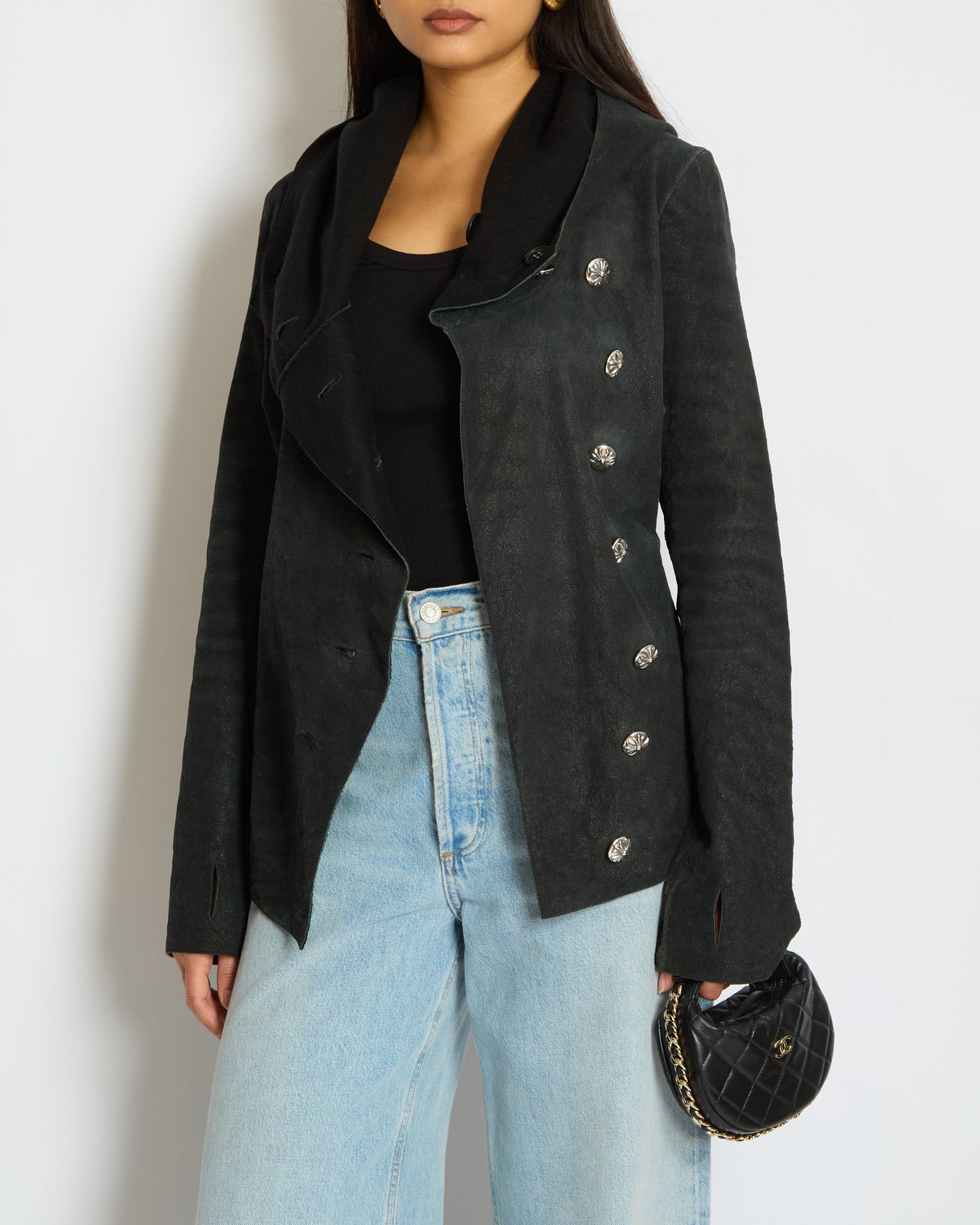 Chrome Hearts WomenÕs Lambskin Leather Hooded Jacket with Buttons Size M (UK 8)
