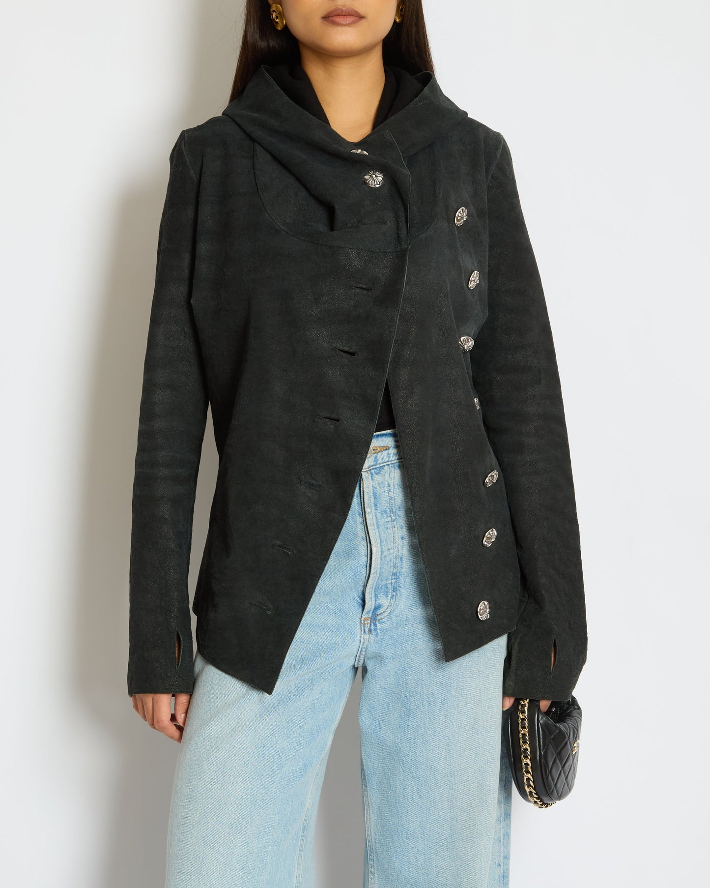 Chrome Hearts WomenÕs Lambskin Leather Hooded Jacket with Buttons Size M (UK 8)