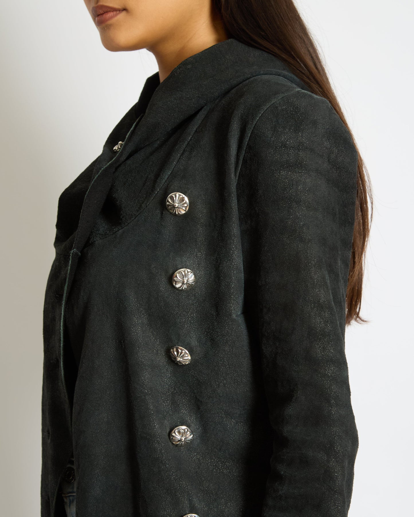 Chrome Hearts WomenÕs Lambskin Leather Hooded Jacket with Buttons Size M (UK 8)