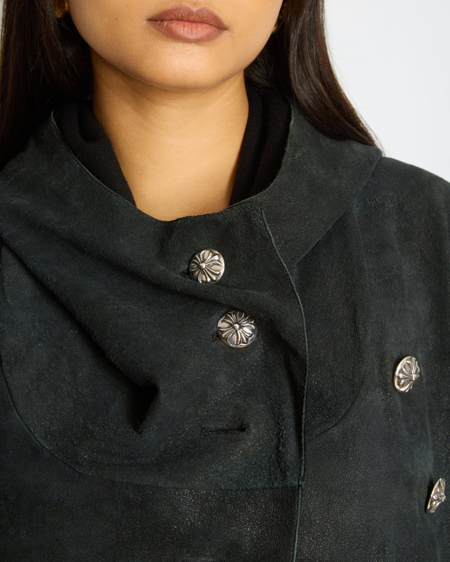Chrome Hearts WomenÕs Lambskin Leather Hooded Jacket with Buttons Size M (UK 8)