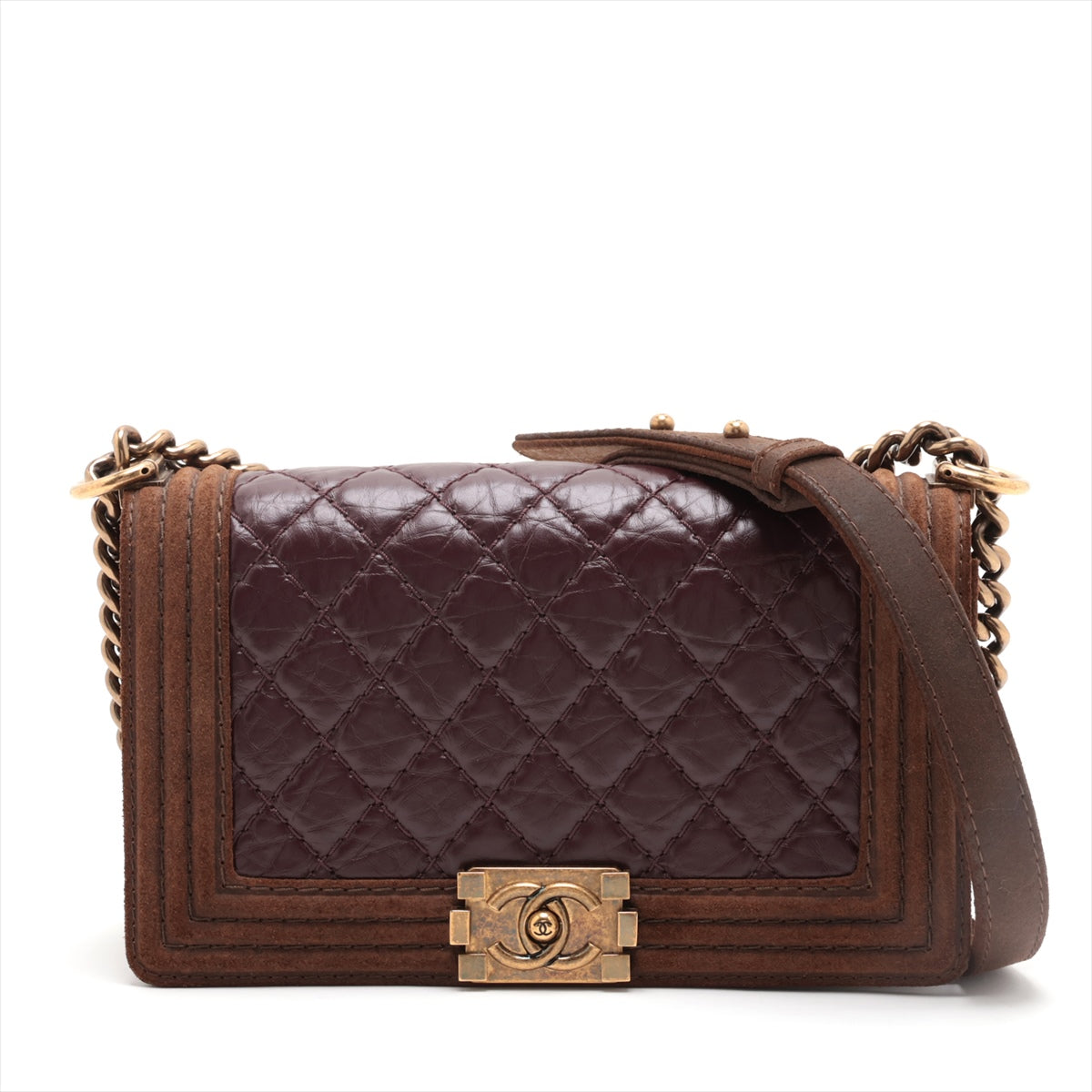 Chanel Boy Chanel Leather X Chain Shoulder Bag Bordeaux X Brown G  18th