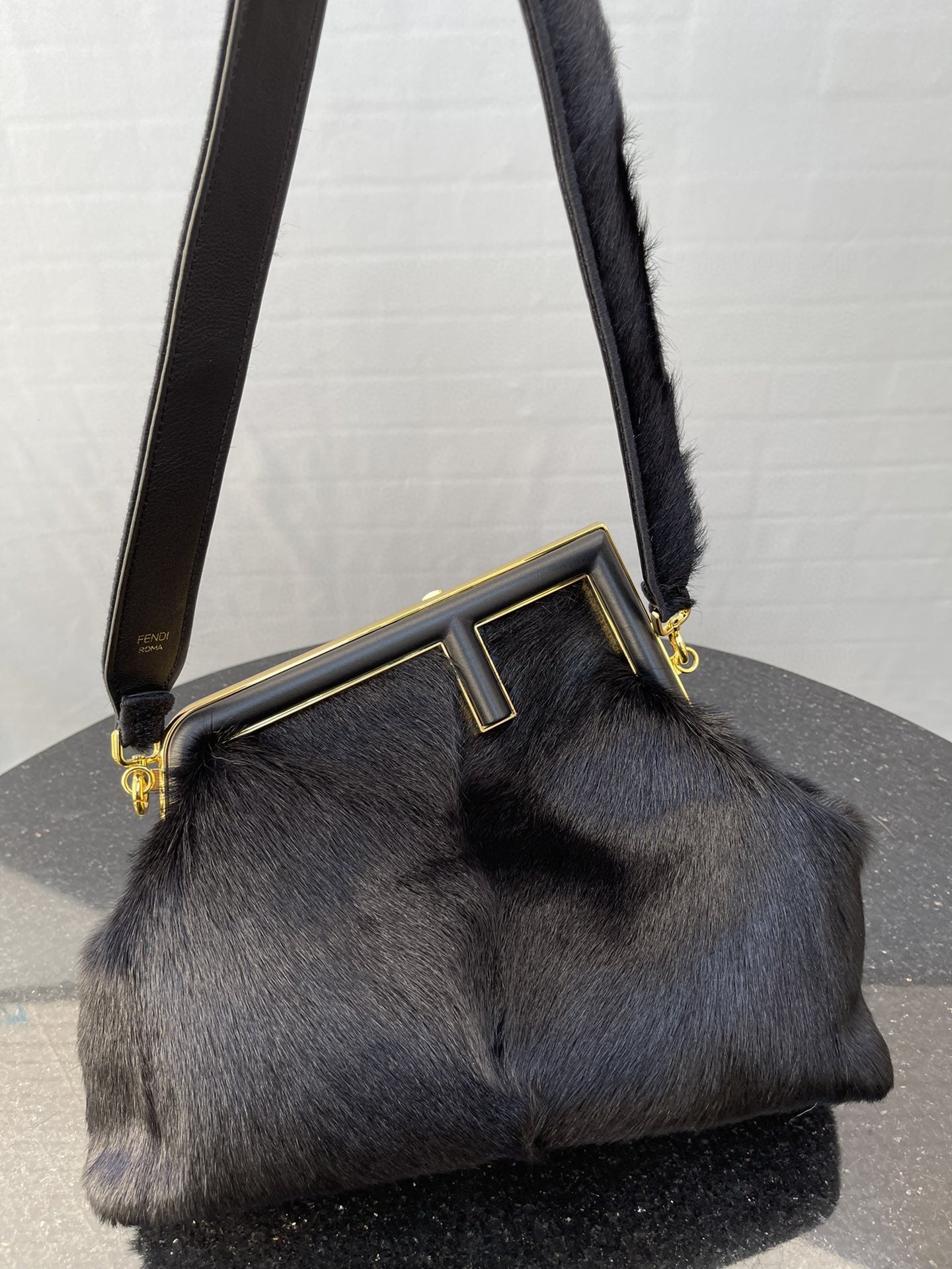 FI First MeTop Qualityum Black Fox Fur Bag For Woman 32.5cm/13in