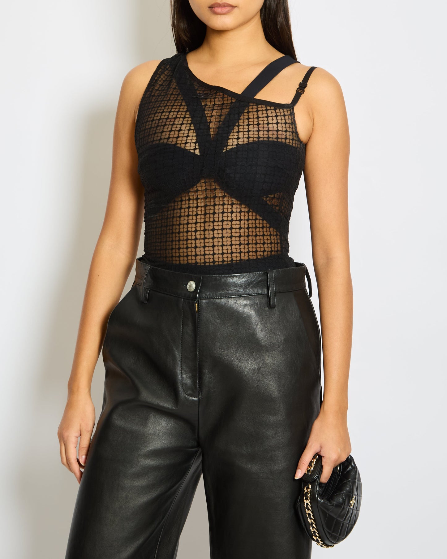 Courr�ges Black Logo One-Shoulder Mesh Top Size S (UK 8)