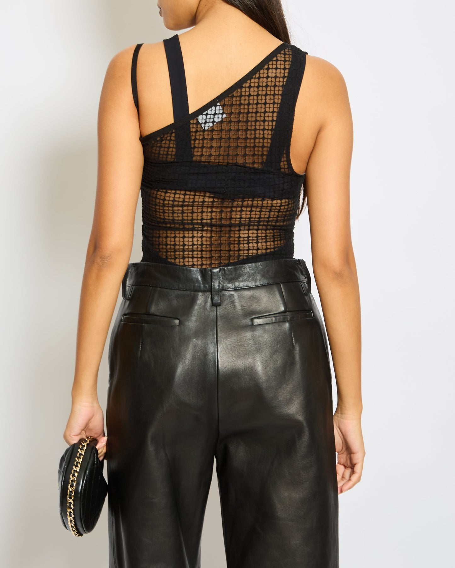 Courr�ges Black Logo One-Shoulder Mesh Top Size S (UK 8)
