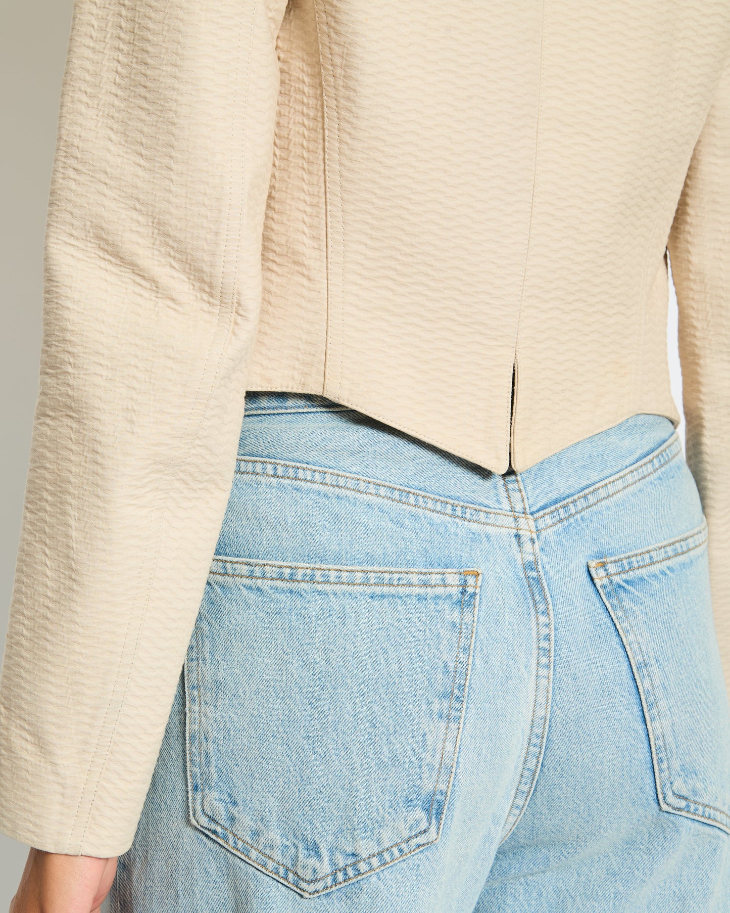 Ala•a Beige Zipped Jacquard Biker Jacket Size FR 38 (UK 10)