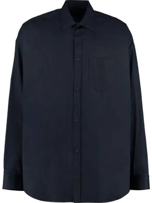 Luxury Balenciaga Trending 2025 Micro Canvas Oversized Cocoon Long Sleeve Shirt Midnight Blue