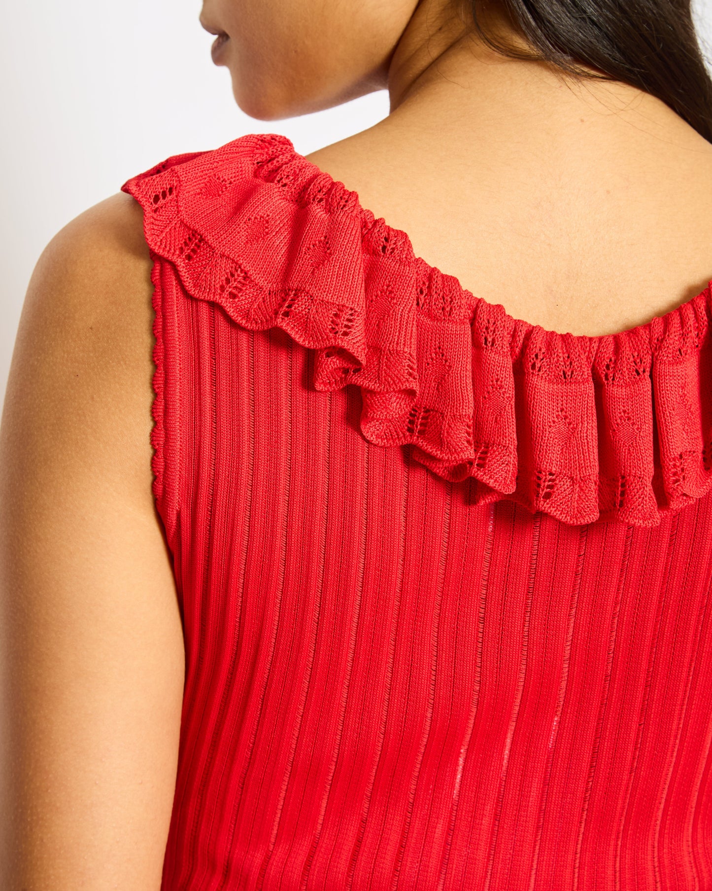 Alaia Red Rib Knit Sleeveless Ruffle Dress Size FR 42 (UK 10)