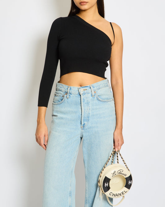 Celine Black Ribbed Asymmetric One-Shoulder Top XS UK 6