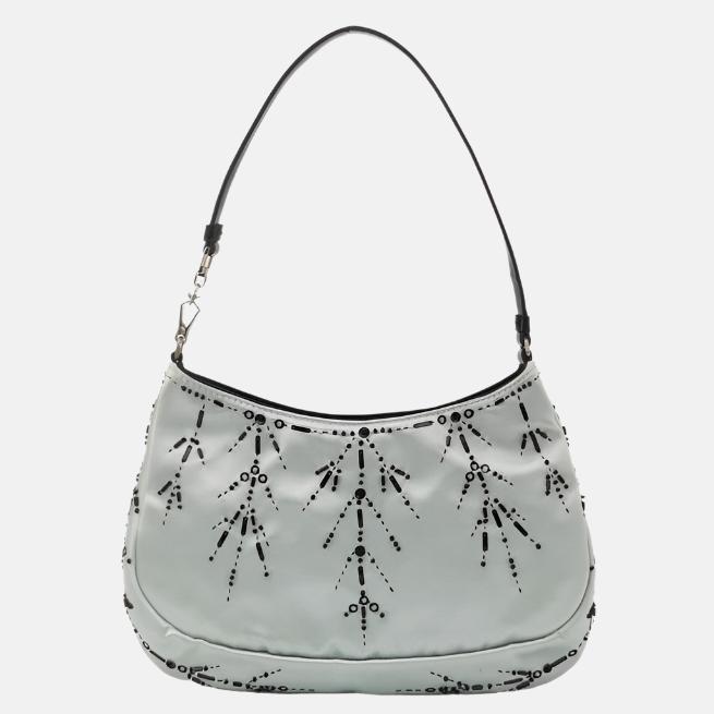 Prada Cleo   Blue Silk Beaded Embroidery Shoulder Bag