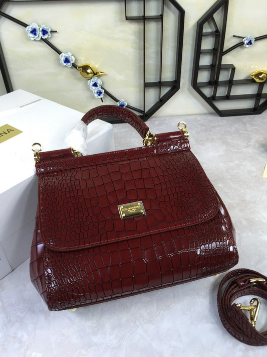 Top Quality MeTop Qualityum Sicily Bag In Foiled CrocoTop Qualityle-Print Burgundy For Women 10.2in/26cm Top Quality