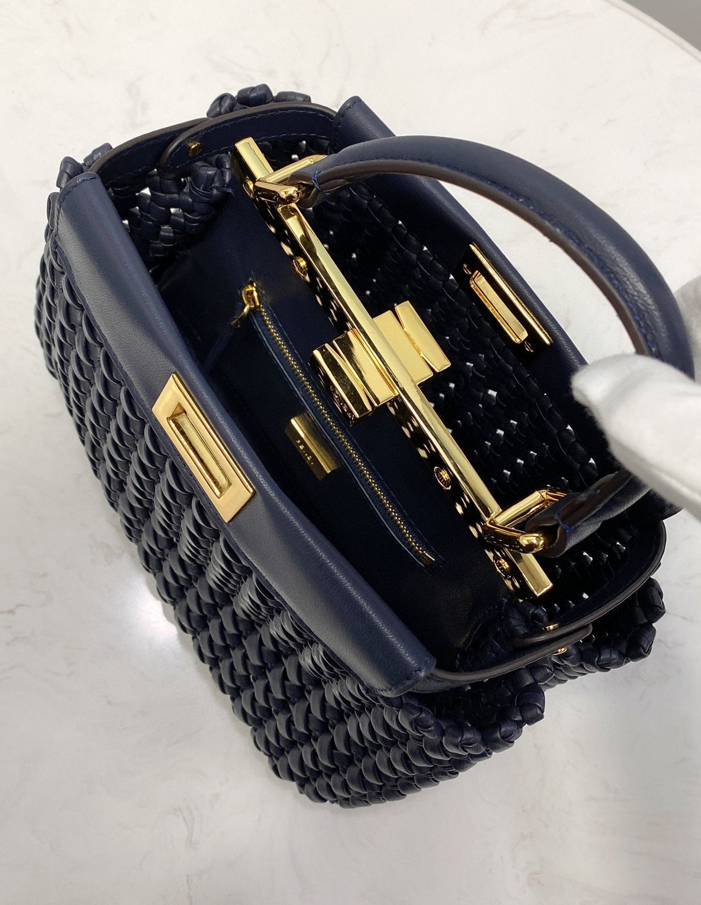 Top QualityTop Quality Peekaboo Mini Navy Blue Braided Bag For Woman 18cm/7in