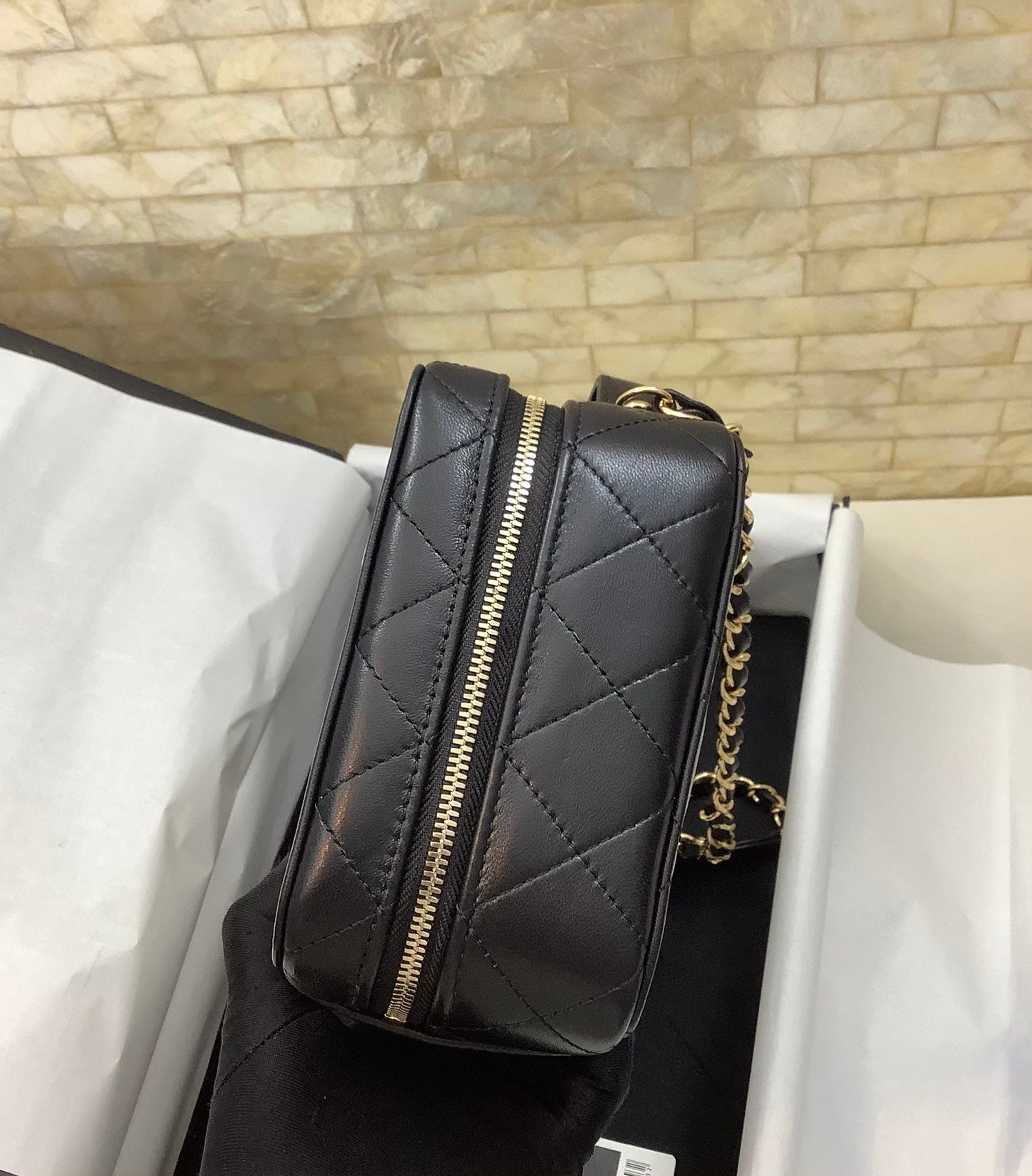 CHLVanity Case Black With Gold Metal For Women Handbags, Shoulder And Crossbody Bags 7.2in/19cm AS2900
