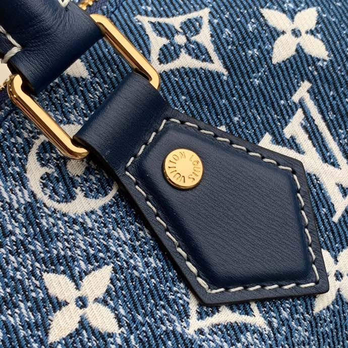 Top Quality Speedy Bandouliere 25 Monogram Denim Jacquard Navy Blue For Women, WoHandbags 9.8in/25cm Top Quality M59609