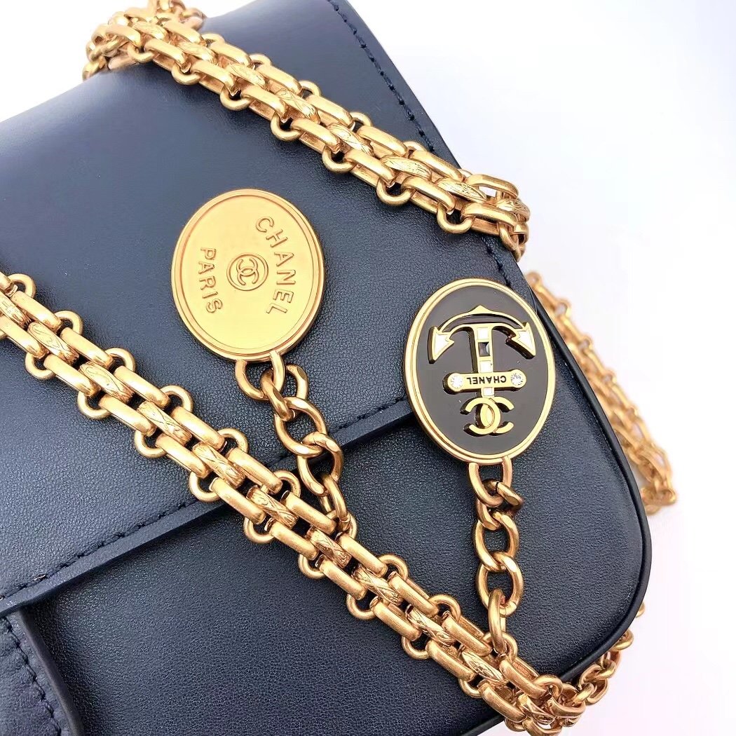 CHLMaroon Medallion Nude Reissue 2.55 Classic 225 Flap Navy Blue Bag For Women 24cm/9in