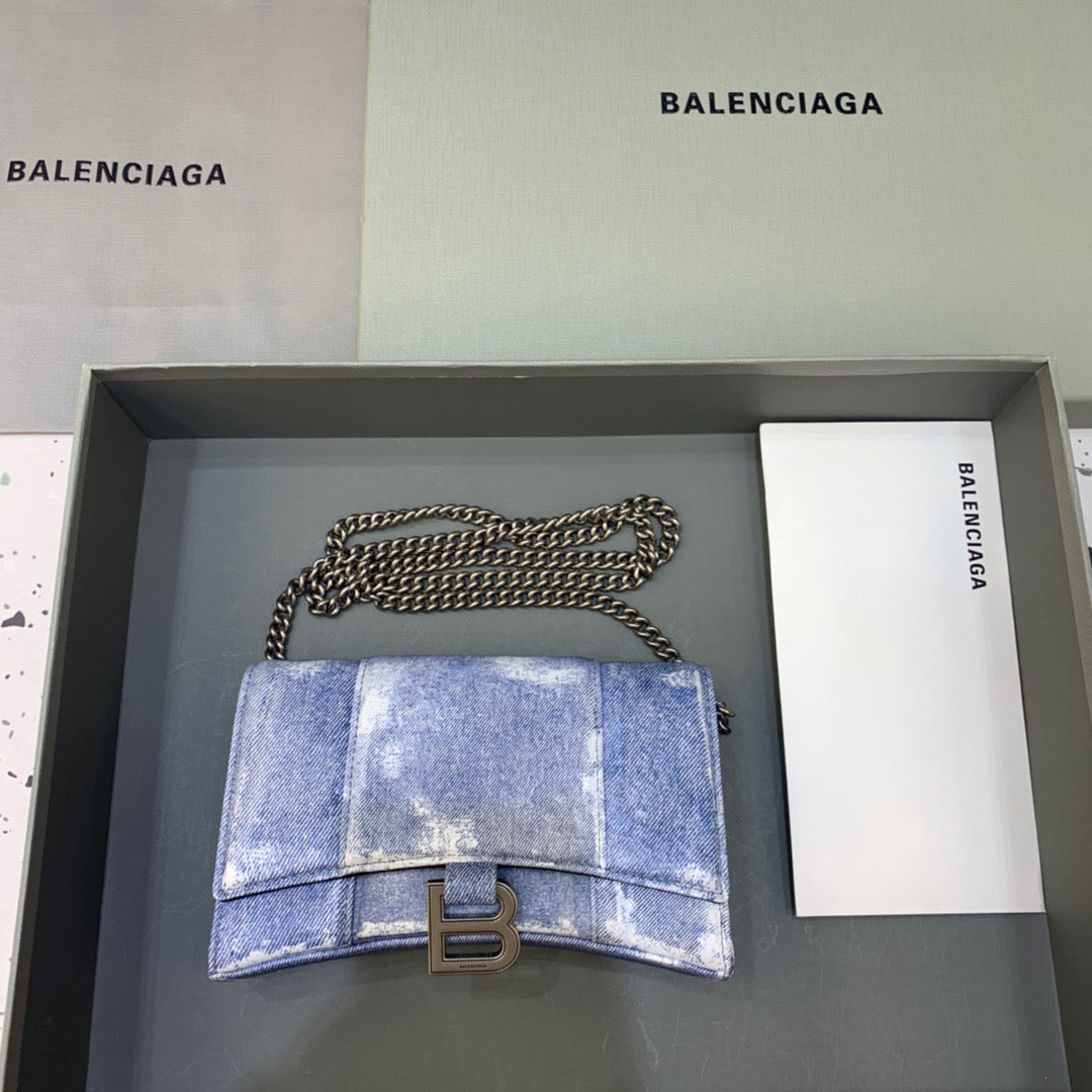 Top Quality Downtown Small Shoulder Bag With Chain Blue Washed, For Women,  Bags 11.8in/30cm