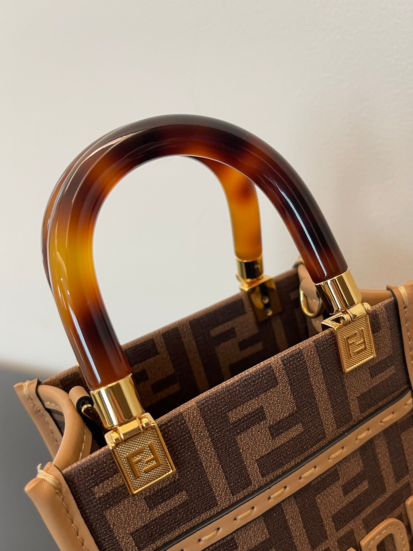 Top QualityTop Quality Sunshine Shopper Brown FF Fabric Brown Mini Bag For Woman 13cm/5in
