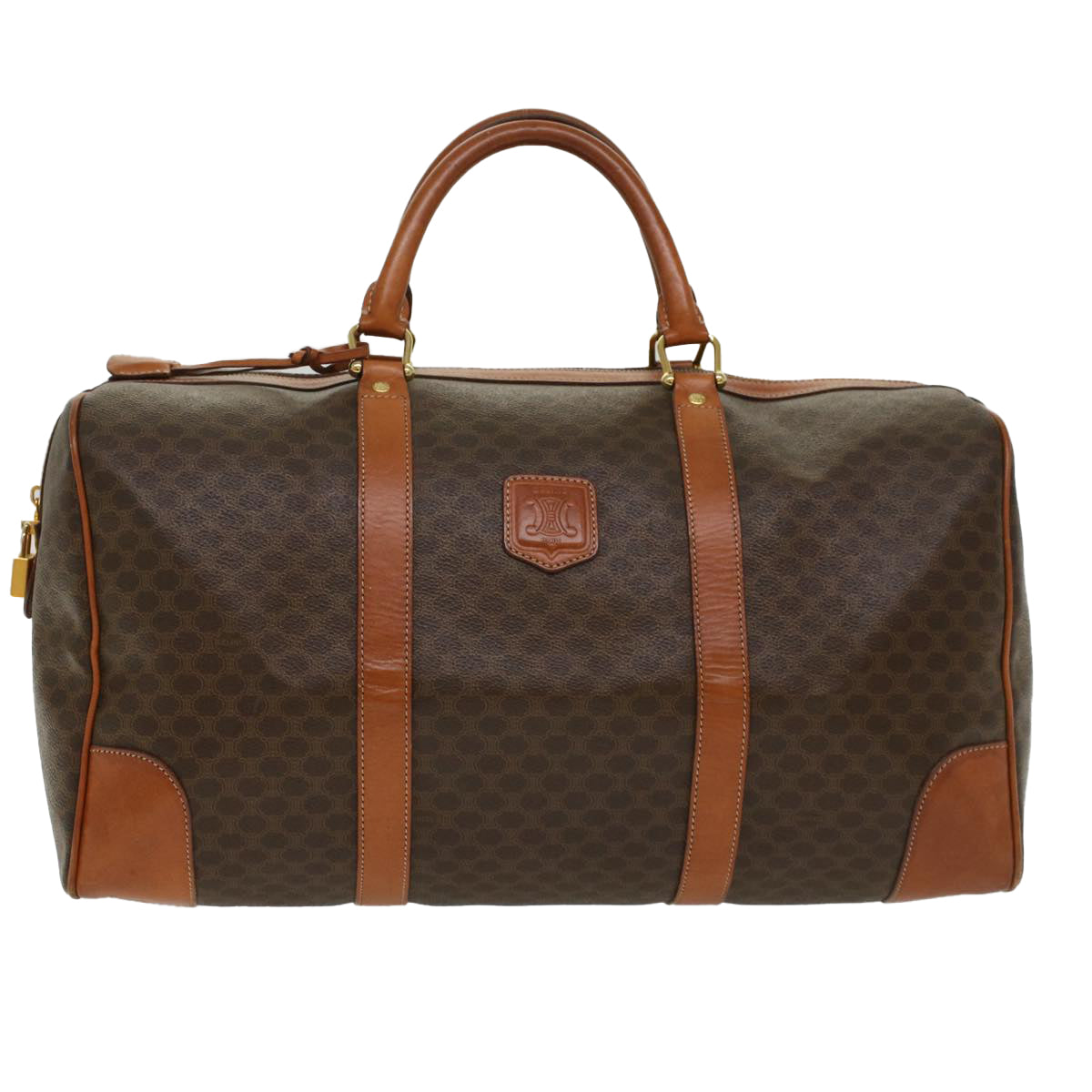 Luxury CELINE Macadam Canvas Boston Bag PVC Leather Brown  48316