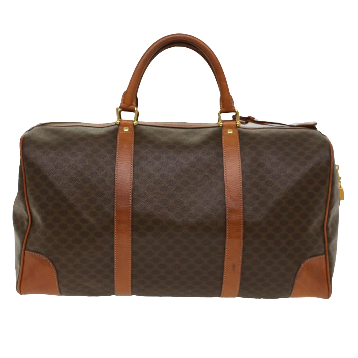 Luxury CELINE Macadam Canvas Boston Bag PVC Leather Brown  48316