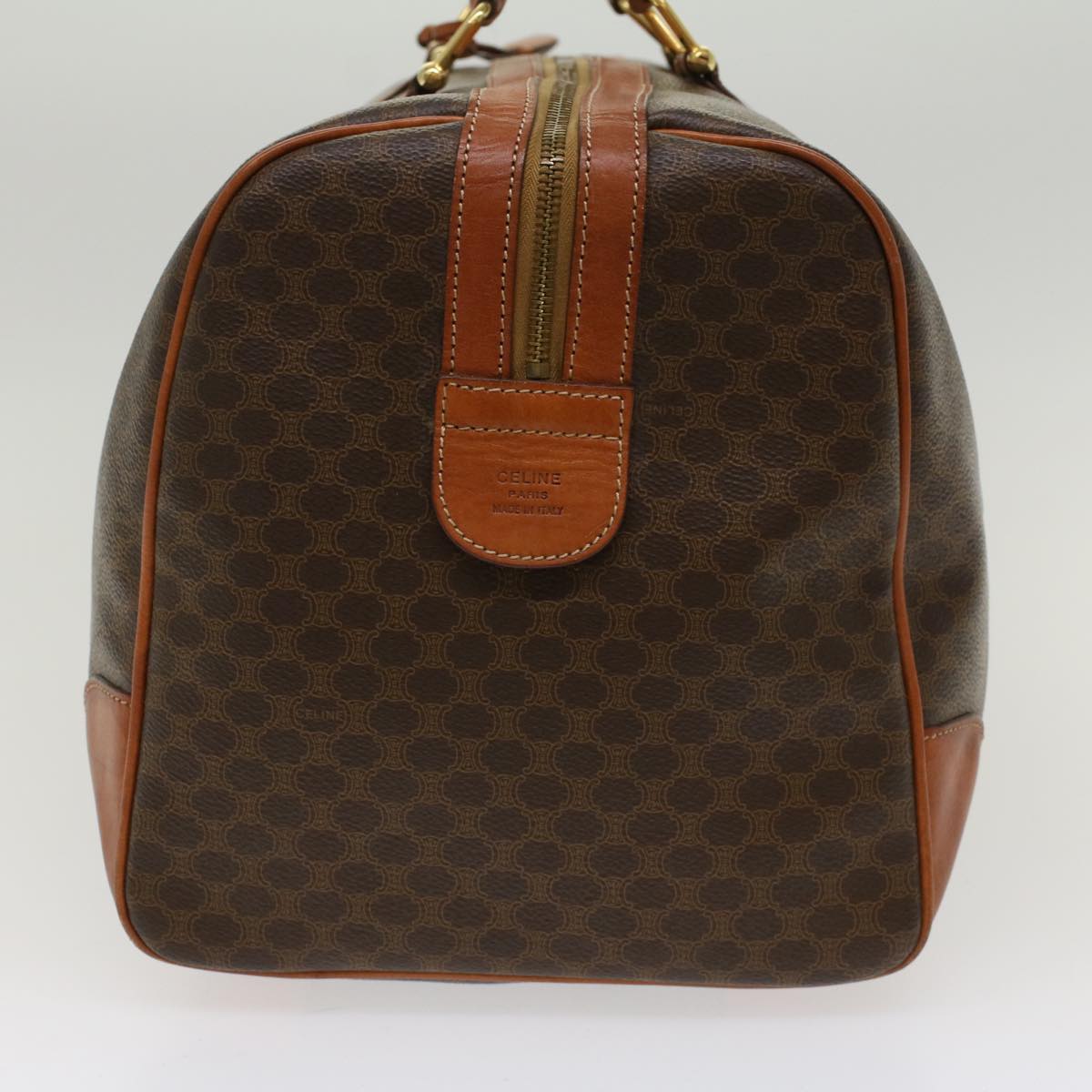 Luxury CELINE Macadam Canvas Boston Bag PVC Leather Brown  48316