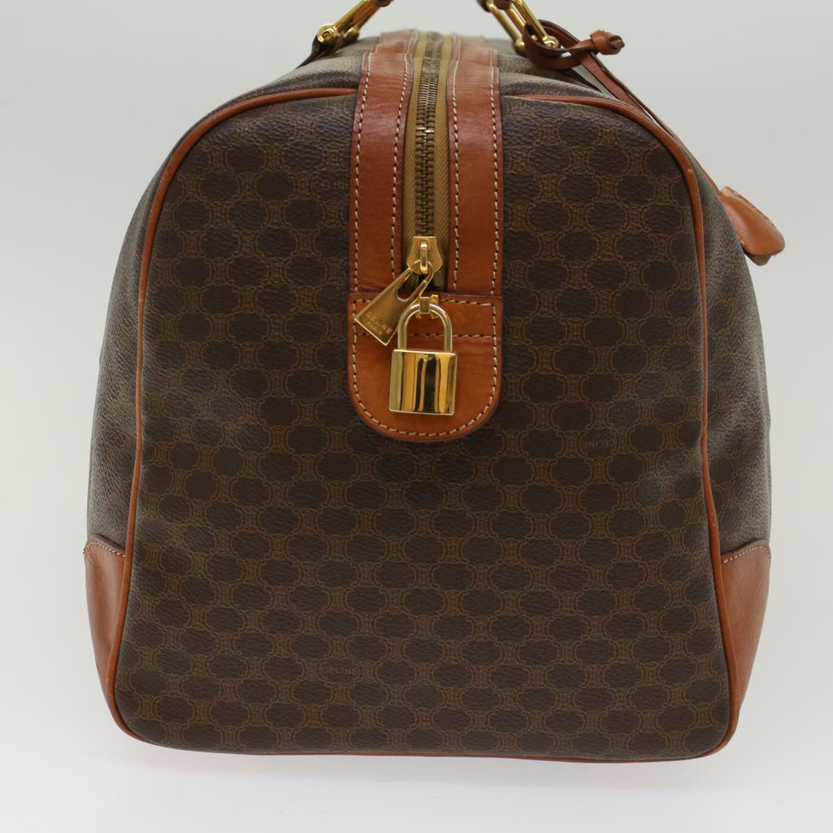 Luxury CELINE Macadam Canvas Boston Bag PVC Leather Brown  48316