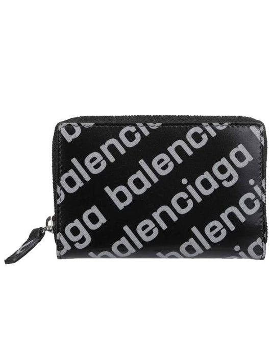 Luxury Balenciaga Trending 2025 All Over Logo Zip Around Half Wallet Black