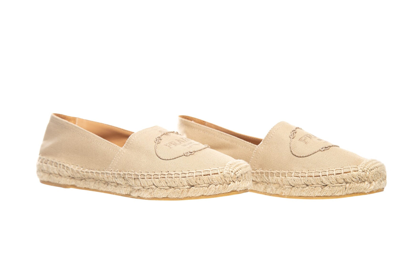Prada Beige Embroidered "Prada" Logo Espadrille SZ 36