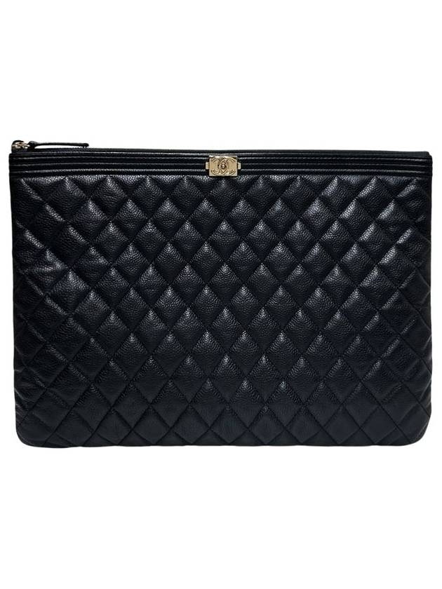 A84407 Cavier Skin Boy   Gold Plated Large Clutch Chanel
