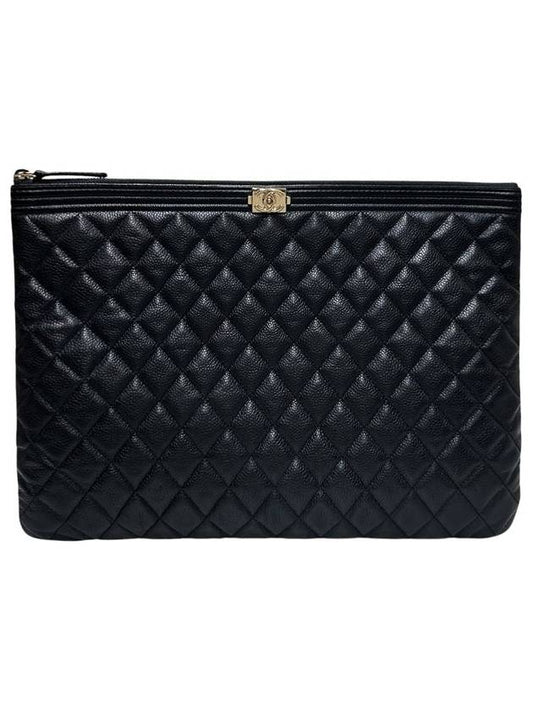 A84407 Cavier Skin Boy   Gold Plated Large Clutch Chanel