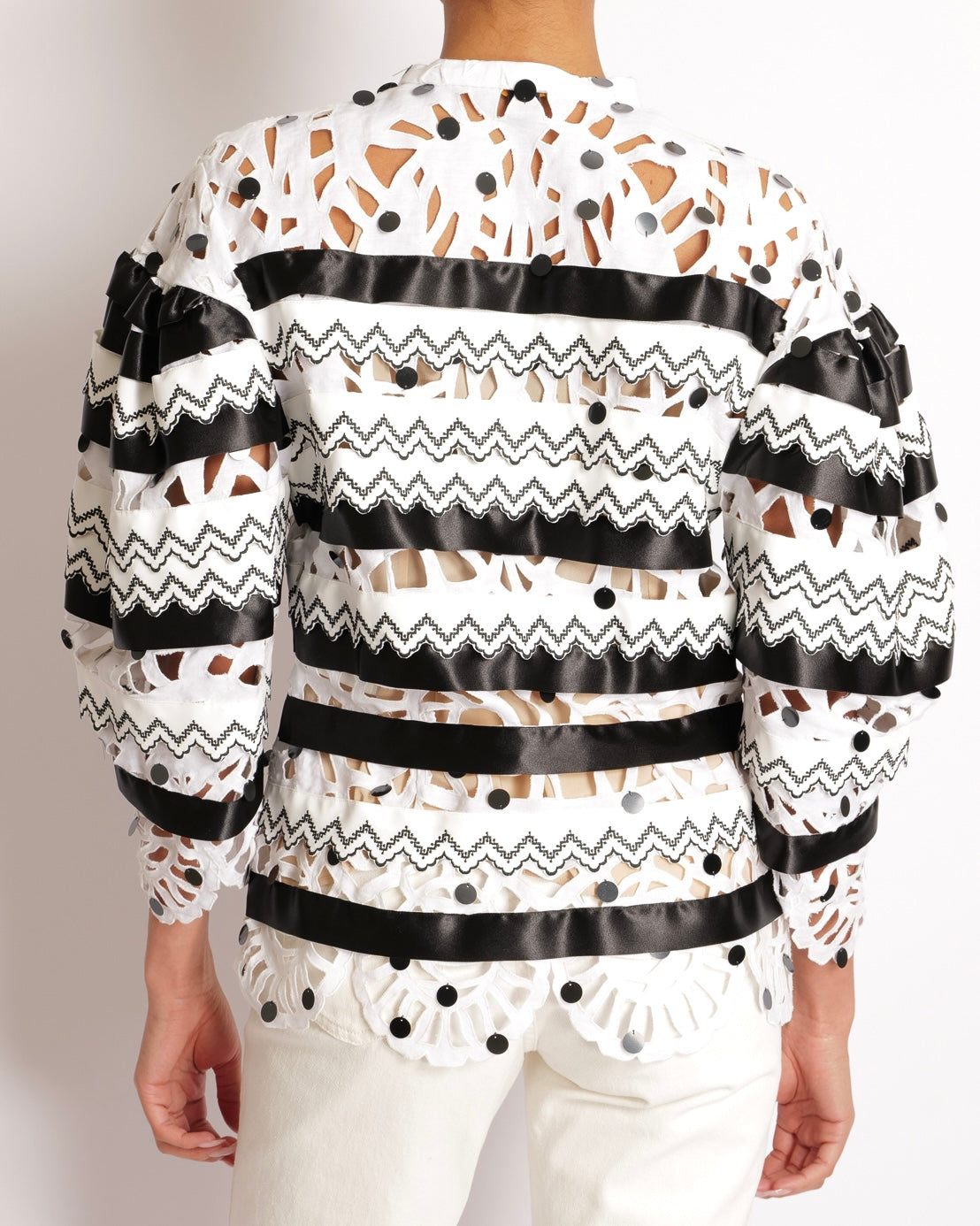 *RUNWAY* Louis Vuitton Spring 2022 Black and White Top with Cut Out and Sequin Details Size FR 40 (UK 12)