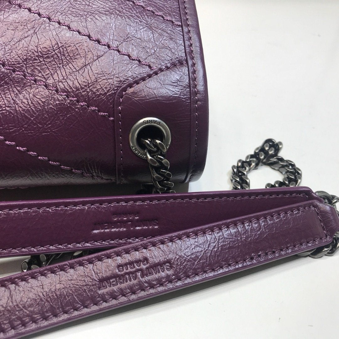 YSSL Niki Baby Chain Bag In Crinkled  Dark Violet For Women 8in/21cm YSL
