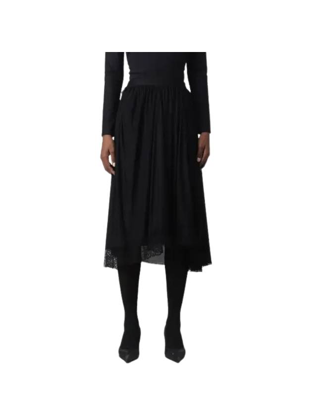 Luxury Balenciaga Trending 2025 Lace Trimmed A-Line Skirt Black
