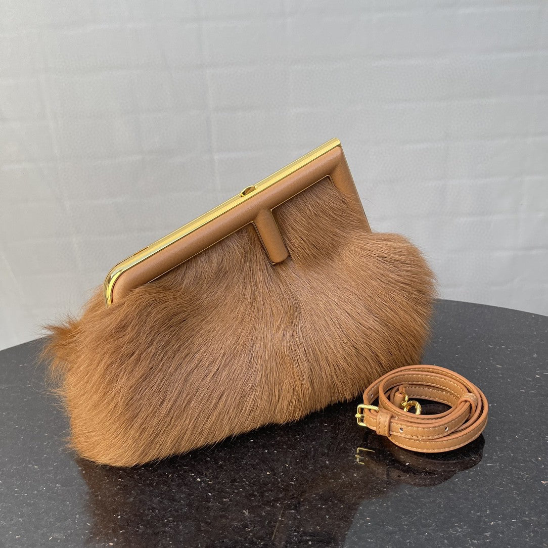 Top QualityTop Quality Top QualityTop Qualityrst Small Brown Fox Fur Bag For Woman 26cm/10in