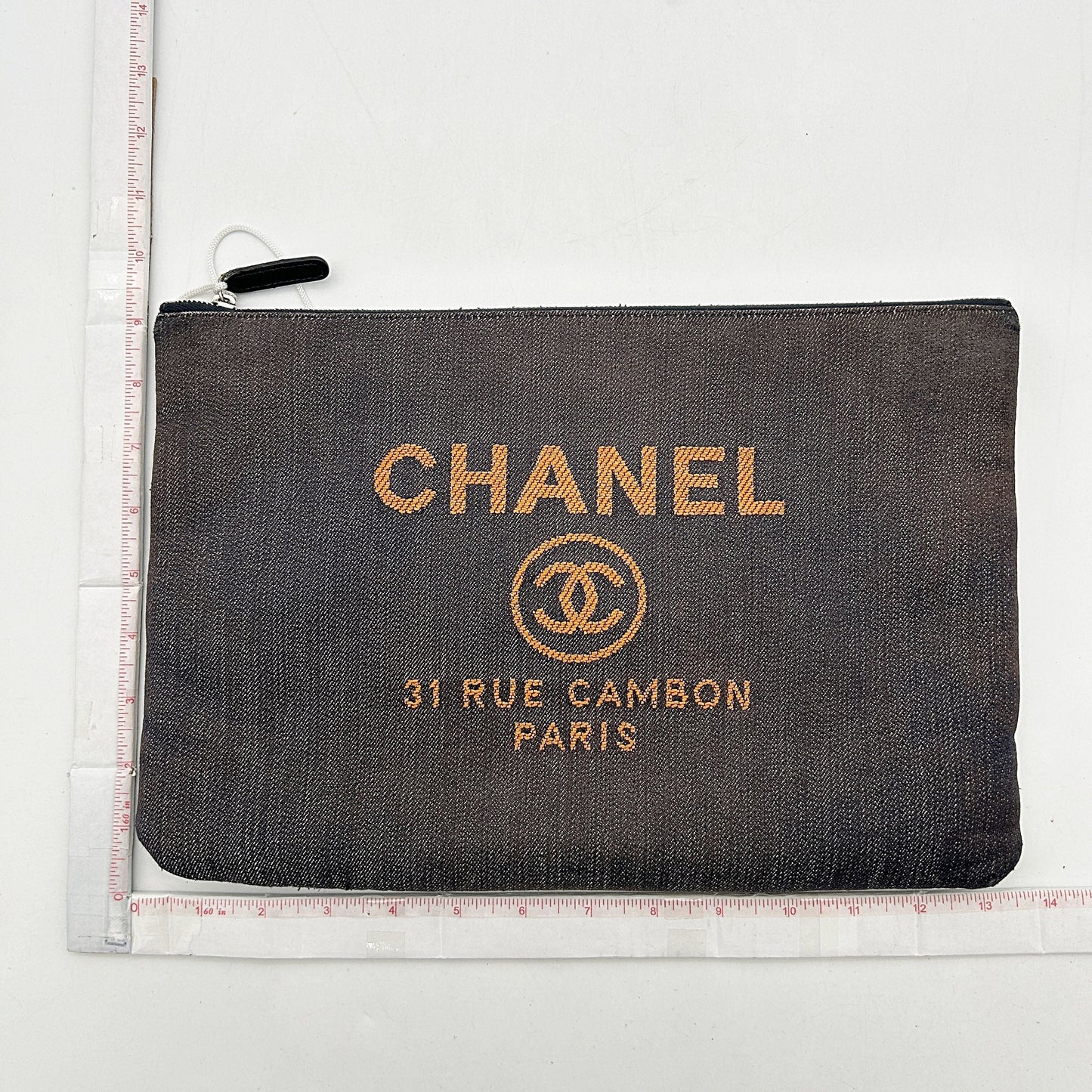 CHANEL Denim Medium Deauville Pouch Clutch Blue Orange LA17840