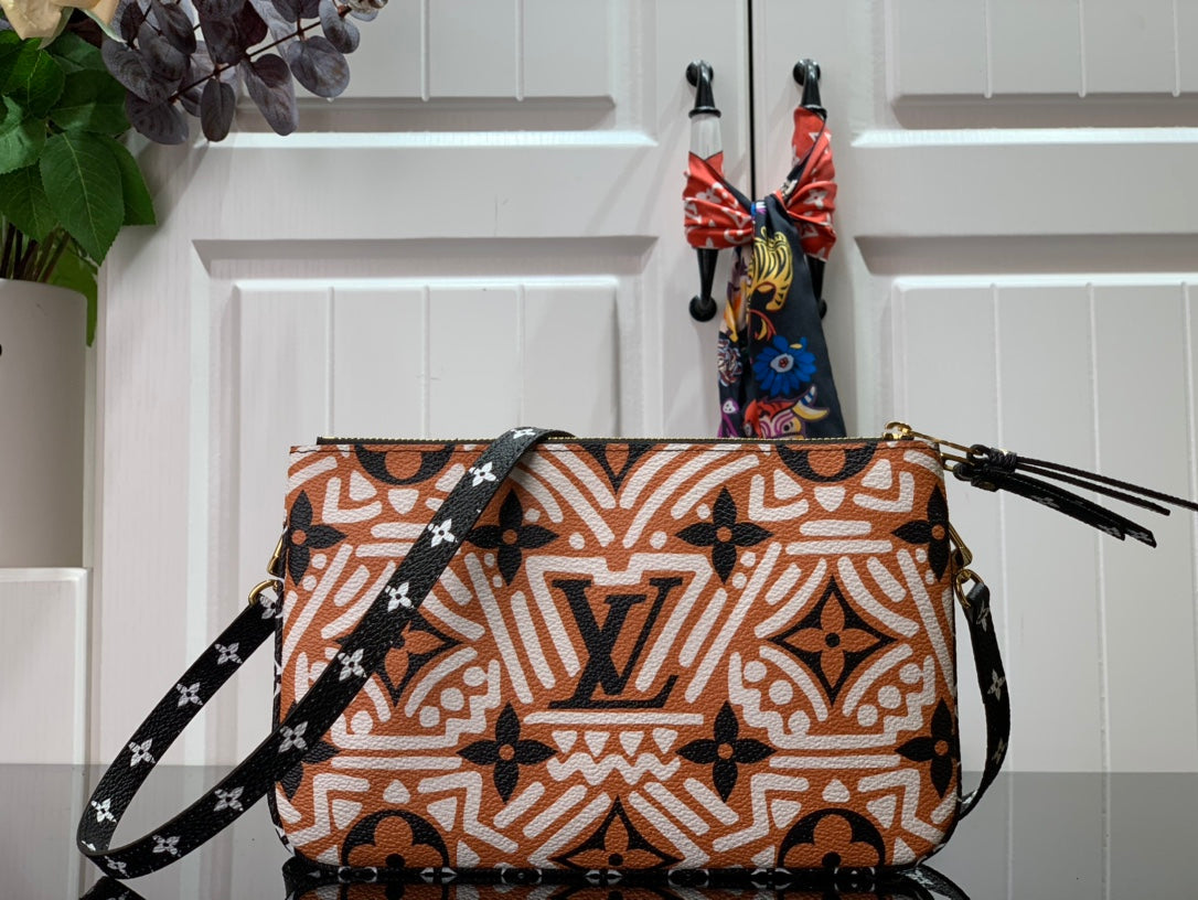 Top Quality Top Quality Crafty Double Zip Pochette Monogram Canvas Caramel/Cream For Women,  Shoulder And Crossbody Bags 7.9in/20cm Top Quality M69488