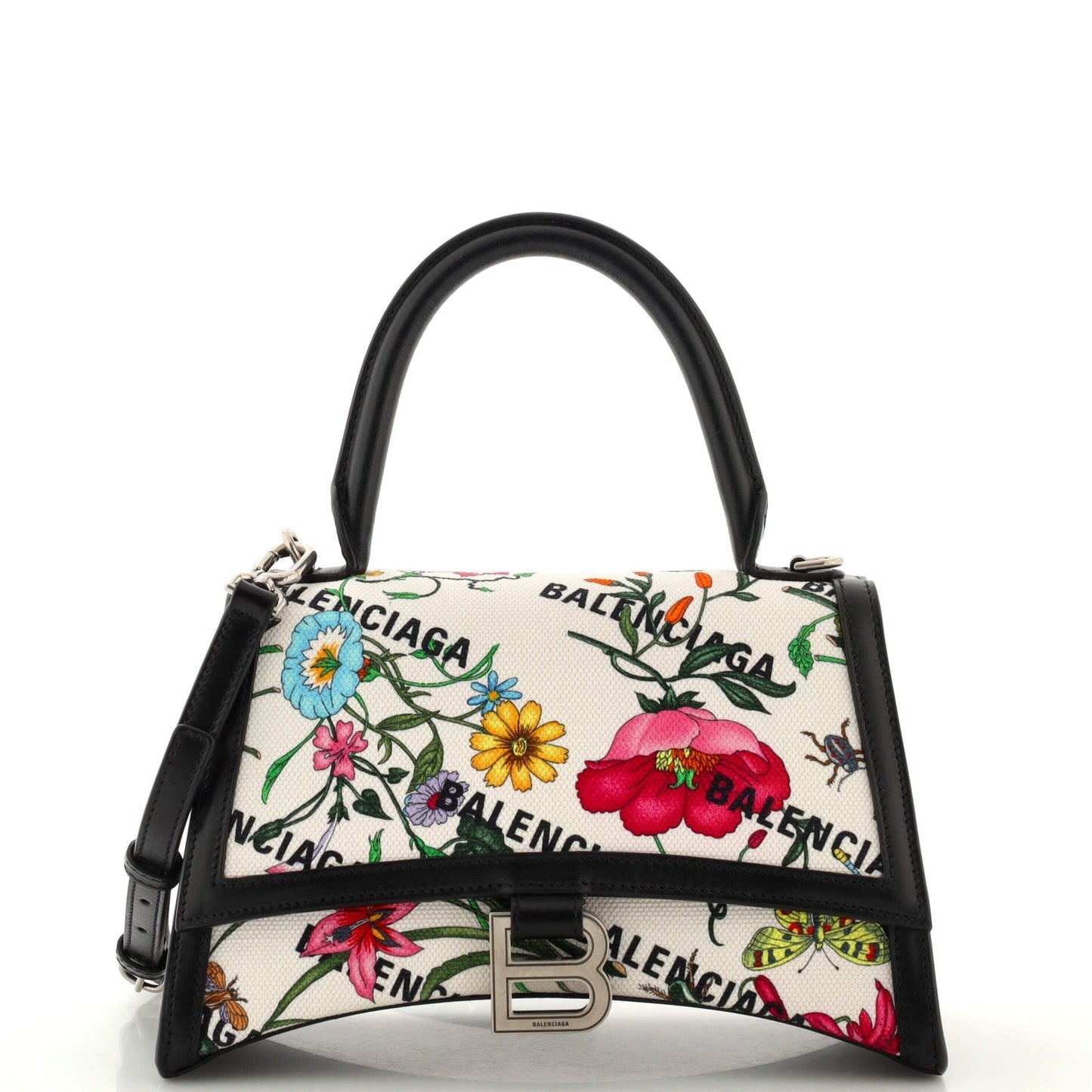 Gucci x Luxury Balenciaga Trending 2025 The Hacker Project Hourglass Top Handle Bag Flora Canvas Small