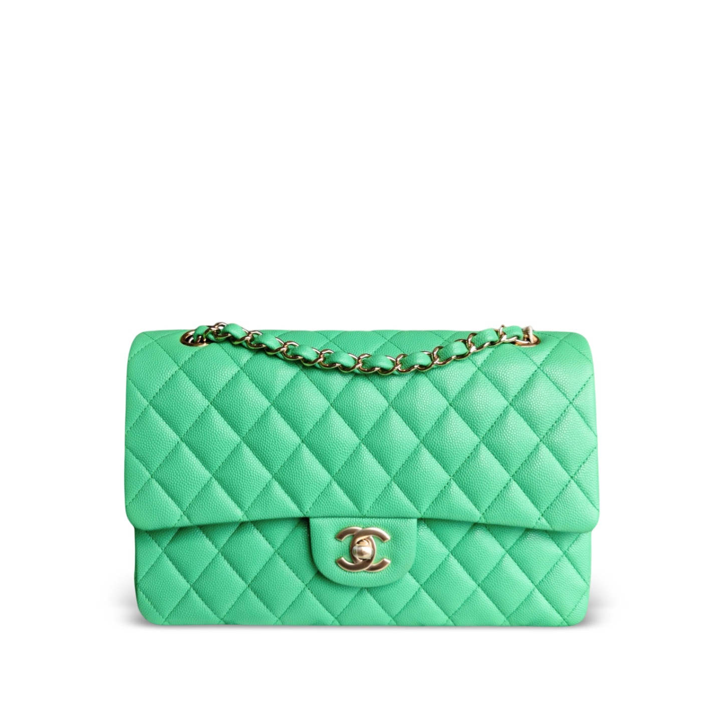 Chanel Classic Flap Medium - Caviar 25CM Quilted Green Gold Hardware Series 27