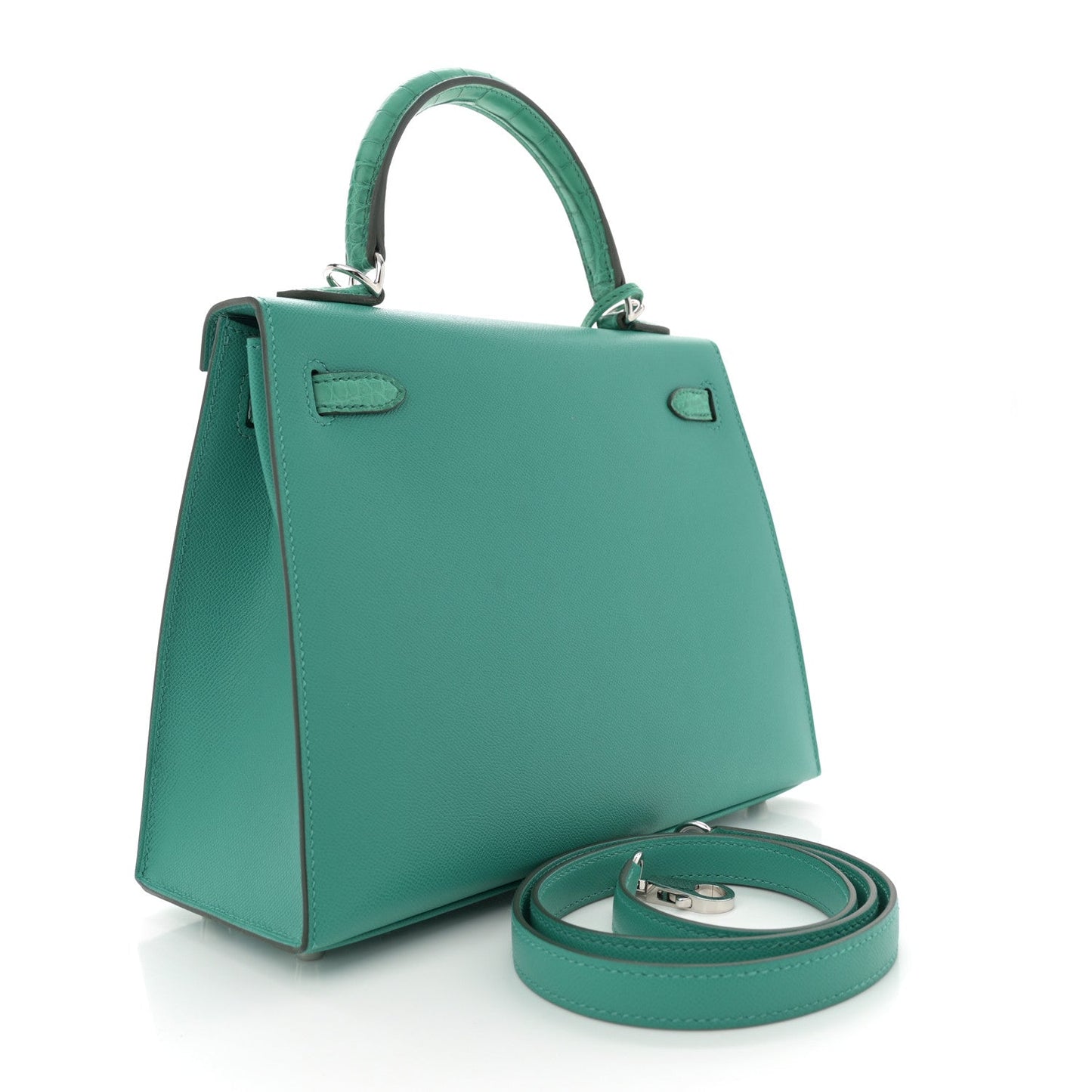 Hermes Madame Calfskin Matte Alligator Kelly Sellier Touch 25 Vert Verone Vert Jade