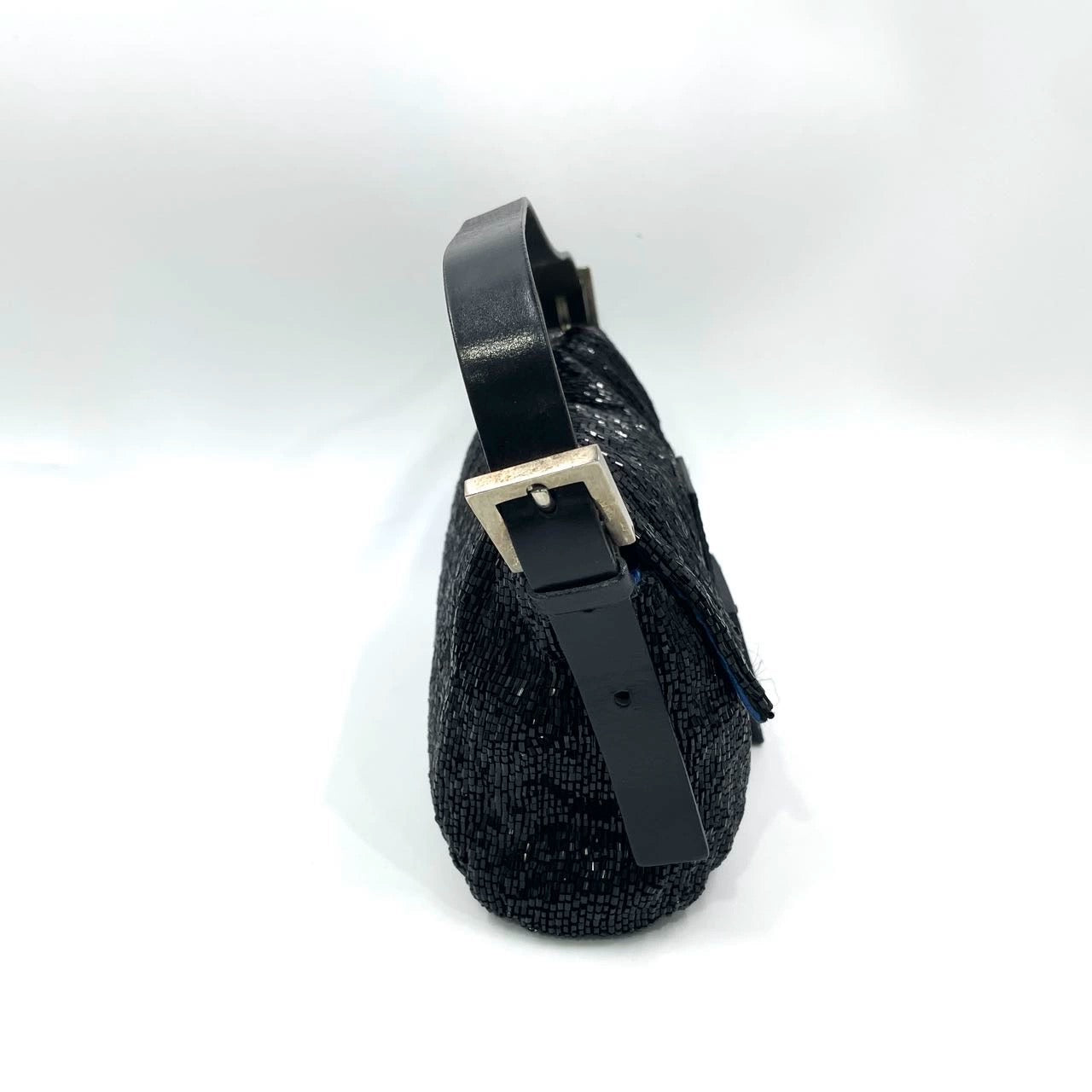 Fendi Baguette   Black Glitter Beads Shoulder Bag Blue Satin Interior