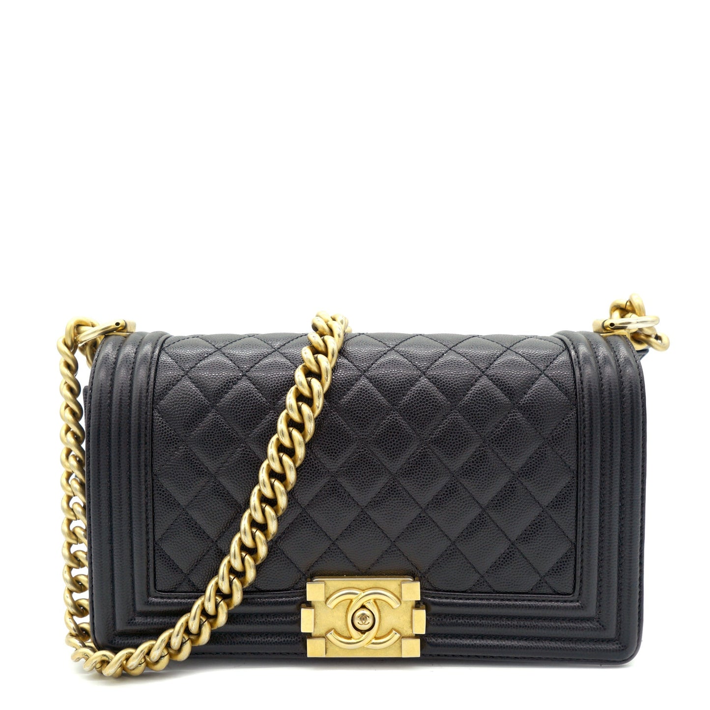Chanel Black Caviar Quilted Old Medium Boy Flap