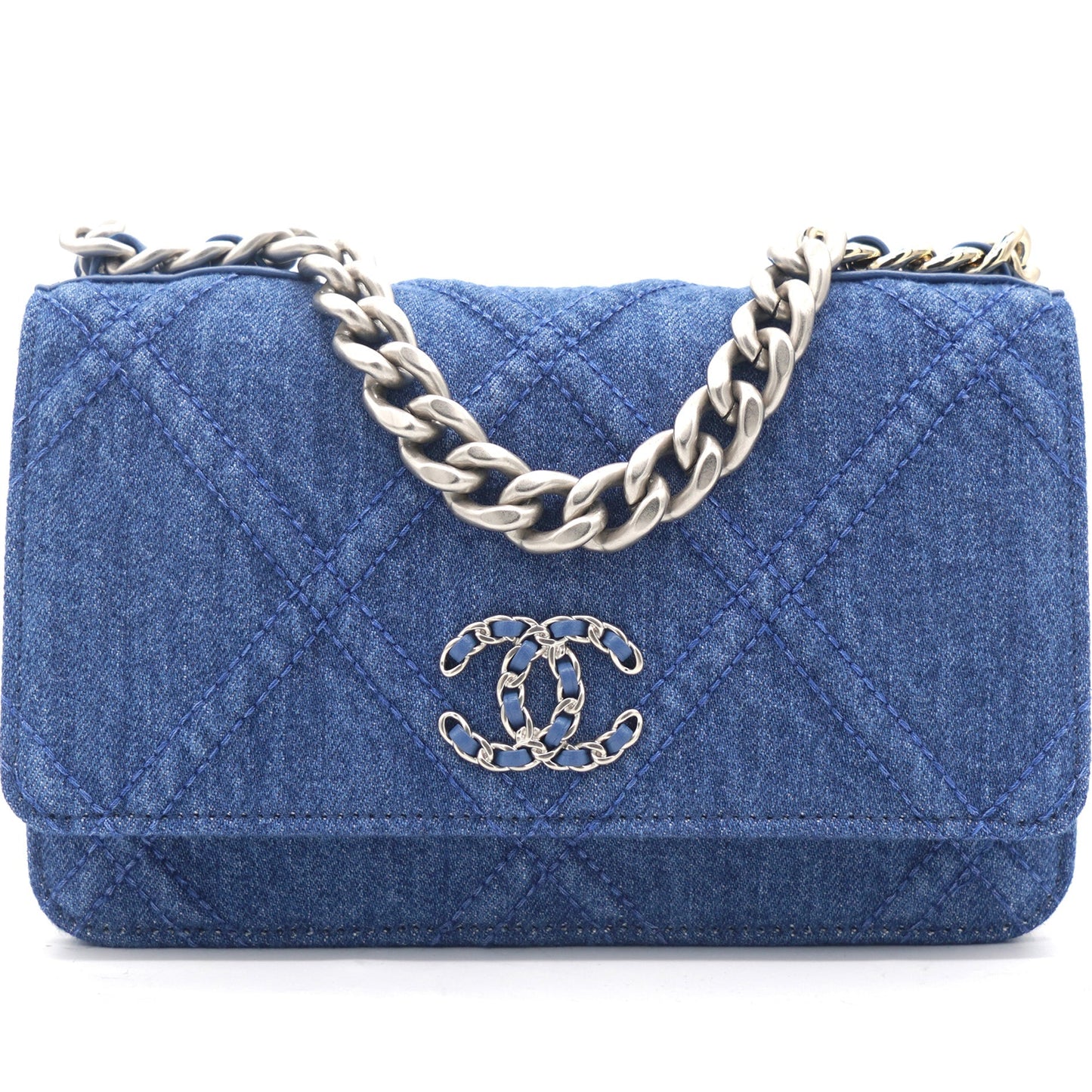 Chanel Denim Blue Quilted Wallet On Chain 19