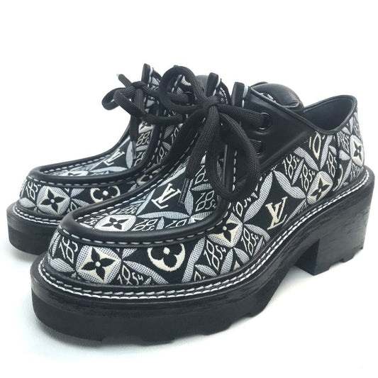 LOUIS VUITTON boots 1A8D3E Jacquard, Leather black LV Bobur Line Derby Chunky heel Women 37