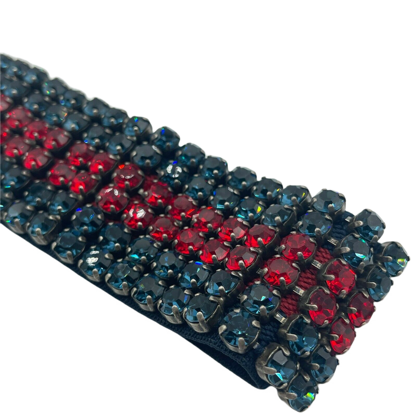 Gucci Women's Blue/Red Web Elastic Headband with Crystals M/57
