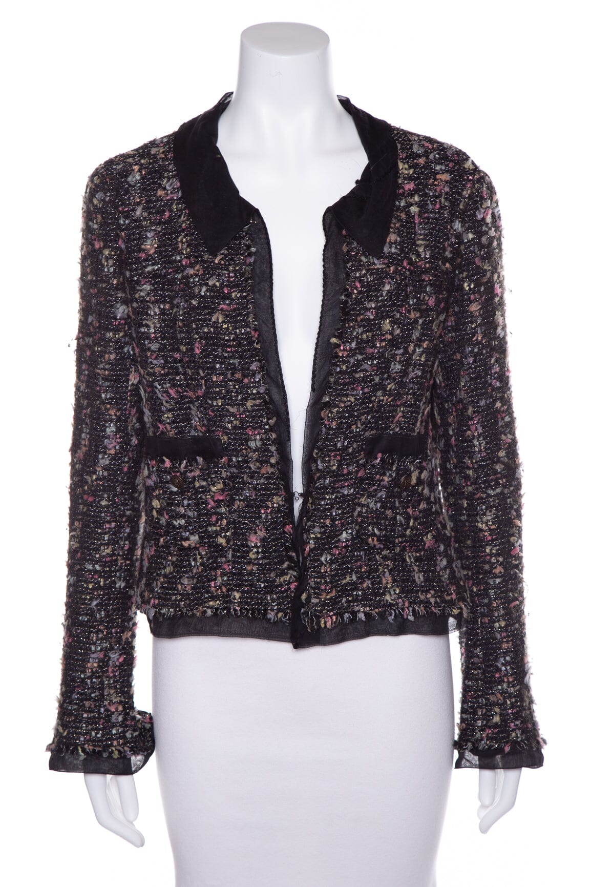 Chanel   2004 Black Multicolor Tweed Jacket SZ 42