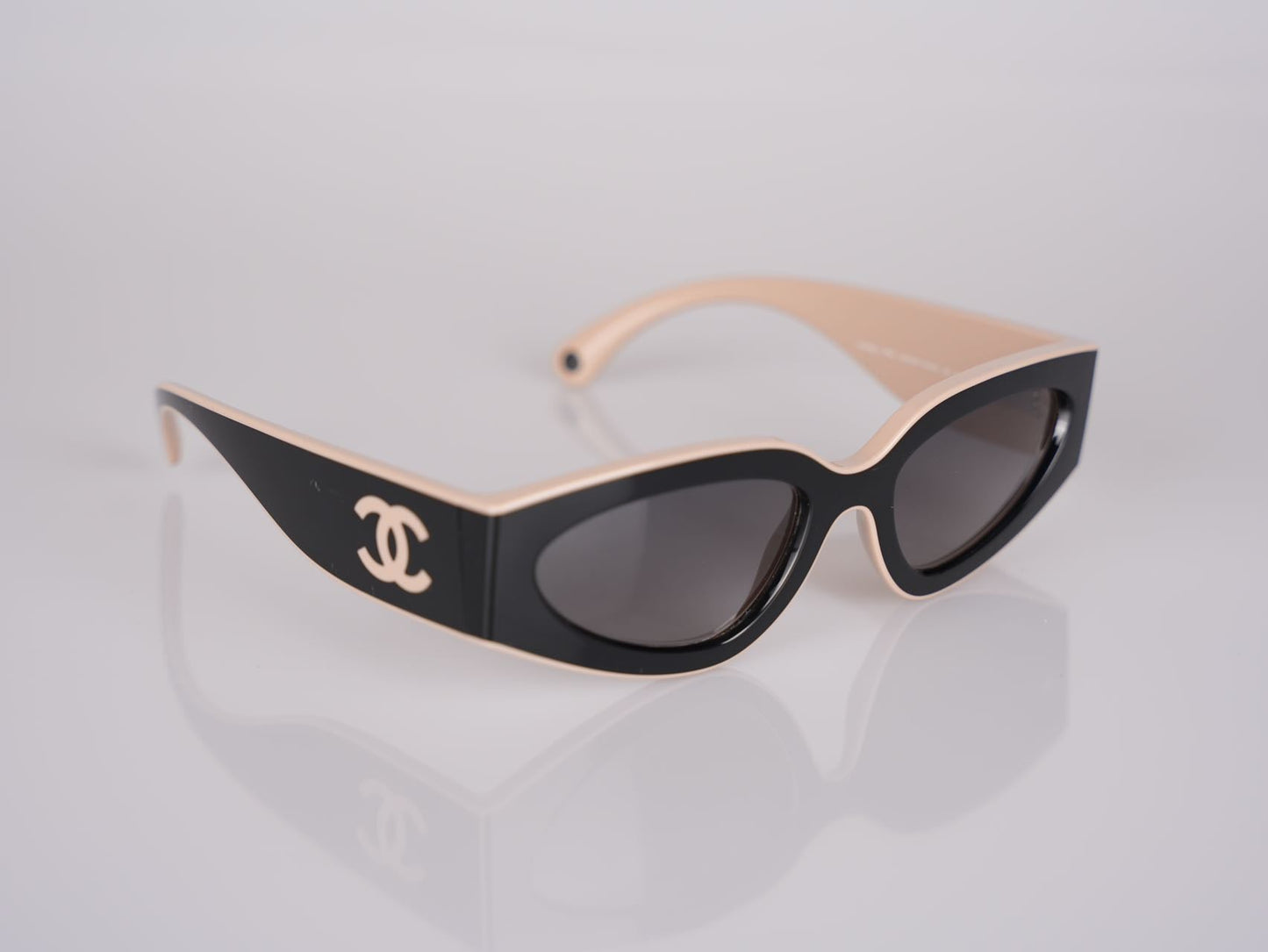 Chanel Cat Eye Sunglasses with CC Logo Black and Beige